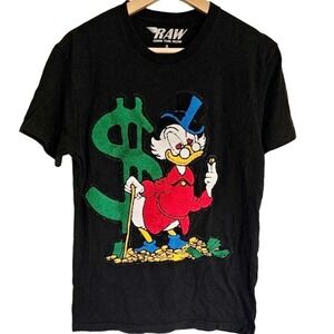 Raw t-shirt mens size Small Black Scrooge Donald Duck